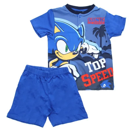 Αγορίστικη Καλοκαιρινή Πυτζάμα Sonic "Top Speed" σε Κουτί Δώρου – Μπλε Μπλούζα με Κουμπιά & Σορτσάκι 100% Βαμβάκι (EZ20060.BL...
