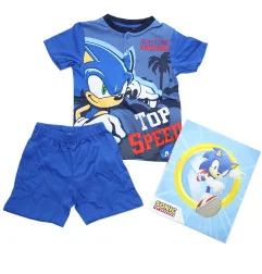 Αγορίστικη Καλοκαιρινή Πιτζάμα Sonic "Top Speed" σε Κουτί Δώρου – Μπλε Μπλούζα με Κουμπιά & Σορτσάκι 100% Βαμβάκι (EZ20060.BL...