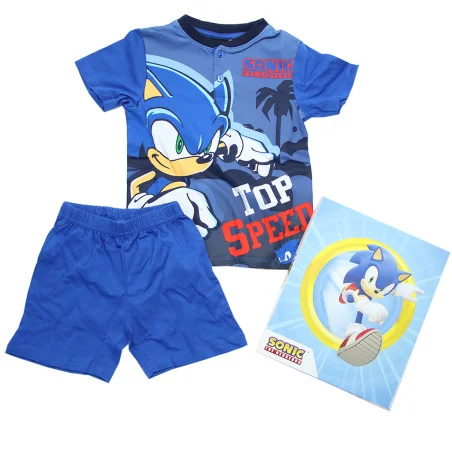 Αγορίστικη Καλοκαιρινή Πιτζάμα Sonic "Top Speed" σε Κουτί Δώρου – Μπλε Μπλούζα με Κουμπιά & Σορτσάκι 100% Βαμβάκι (EZ20060.BLUE)