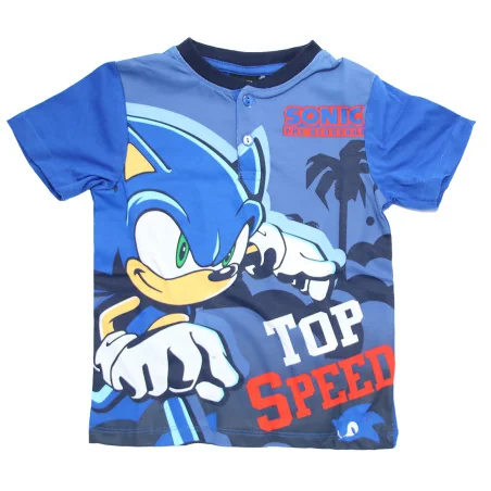 Αγορίστικη Καλοκαιρινή Πιτζάμα Sonic "Top Speed" σε Κουτί Δώρου – Μπλε Μπλούζα με Κουμπιά & Σορτσάκι 100% Βαμβάκι (EZ20060.BLUE)