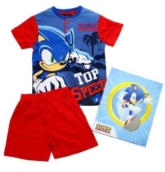 Αγορίστικη Καλοκαιρινή Πιτζάμα Sonic "Top Speed" σε Κουτί Δώρου – Κόκκινη Μπλούζα & Σορτσάκι 100% Βαμβάκι (EZ20060.RED) - Πιτ...