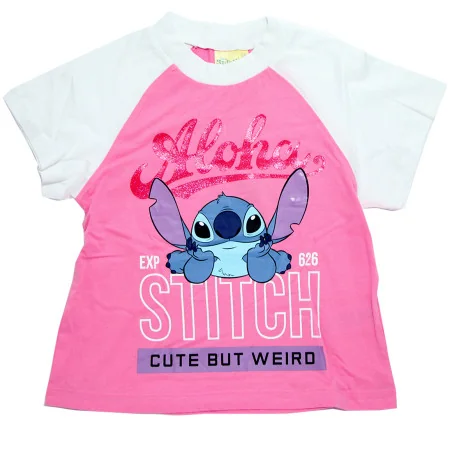 Κοριτσίστικο Εφηβικό Σετ Lilo & Stitch "Cute But..." – Ροζ Μπλούζα & Λευκό Σορτσάκι 100% Βαμβάκι (EZ16008.PINK)