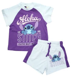Κοριτσίστικο Εφηβικό Σετ Lilo & Stitch "Cute But..." – Μωβ Μπλούζα & Λευκό Σορτσάκι 100% Βαμβάκι (EZ16008.PURPLE) - Εφηβικά Σετ
