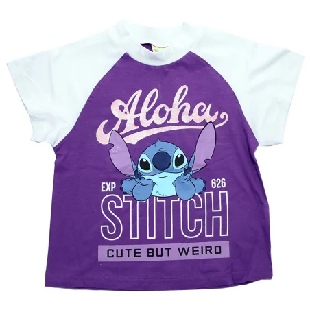 Κοριτσίστικο Εφηβικό Σετ Lilo & Stitch "Cute But..." – Μωβ Μπλούζα & Λευκό Σορτσάκι 100% Βαμβάκι (EZ16008.PURPLE)