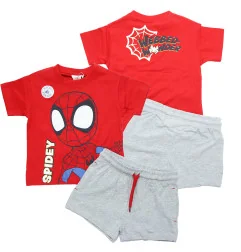 Αγορίστικο Καλοκαιρινό Σετ Spidey "Webbed Wonder" – Κόκκινη Μπλούζα & Γκρι Σορτσάκι 100% Βαμβάκι (EZ10127.RED) - Καλοκαιρινά Σετ
