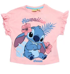 Κοριτσίστικη Καλοκαιρινή Πυζάμα Lilo & Stitch "Hawaiian Dream" – Ροζ Μπλούζα & Γαλάζιο Σορτσάκι 100% Βαμβάκι (EZ20028.L.PINK)