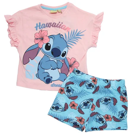 Κοριτσίστικη Καλοκαιρινή Πυζάμα Lilo & Stitch "Hawaiian Dream" – Ροζ Μπλούζα & Γαλάζιο Σορτσάκι 100% Βαμβάκι (EZ20028.L.PINK)