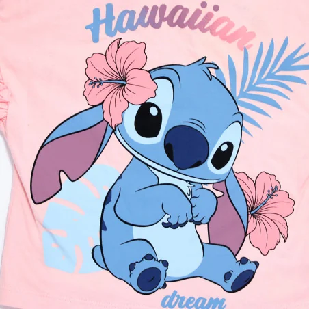 Κοριτσίστικη Καλοκαιρινή Πυζάμα Lilo & Stitch "Hawaiian Dream" – Ροζ Μπλούζα & Γαλάζιο Σορτσάκι 100% Βαμβάκι (EZ20028.L.PINK)
