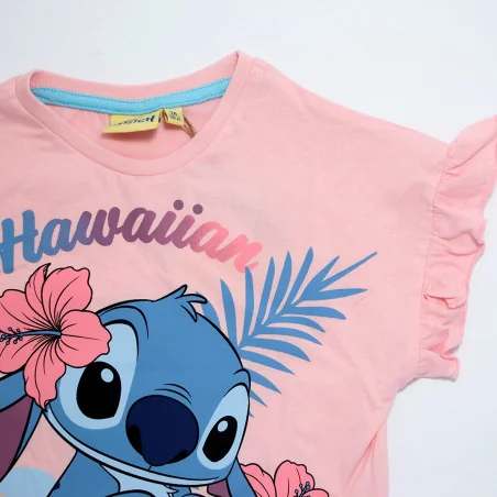 Κοριτσίστικη Καλοκαιρινή Πυζάμα Lilo & Stitch "Hawaiian Dream" – Ροζ Μπλούζα & Γαλάζιο Σορτσάκι 100% Βαμβάκι (EZ20028.L.PINK)