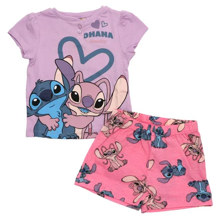 Κοριτσίστικη Καλοκαιρινή Πυζάμα Lilo & Stitch "Ohana" σε Κουτί Δώρου – Λιλά Μπλούζα & Ροζ Σορτσάκι 100% Βαμβάκι (EZ20033.PURPLE)