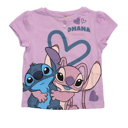 Κοριτσίστικη Καλοκαιρινή Πυζάμα Lilo & Stitch "Ohana" σε Κουτί Δώρου – Λιλά Μπλούζα & Ροζ Σορτσάκι 100% Βαμβάκι (EZ20033.PURPLE)