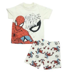 Αγορίστικη Καλοκαιρινή Πυζάμα Spiderman – Εκρού Μπλούζα & Εκρού Σορτσάκι 100% Βαμβάκι (EZ20067ECRU) - Πιτζάμες Καλοκαιρινές