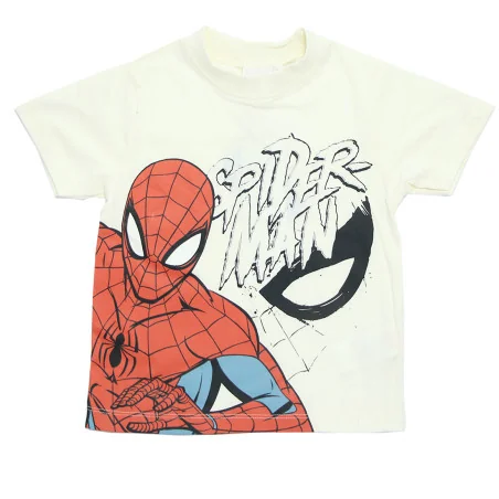 Αγορίστικη Καλοκαιρινή Πυζάμα Spiderman – Εκρού Μπλούζα & Εκρού Σορτσάκι 100% Βαμβάκι (EZ20067ECRU)