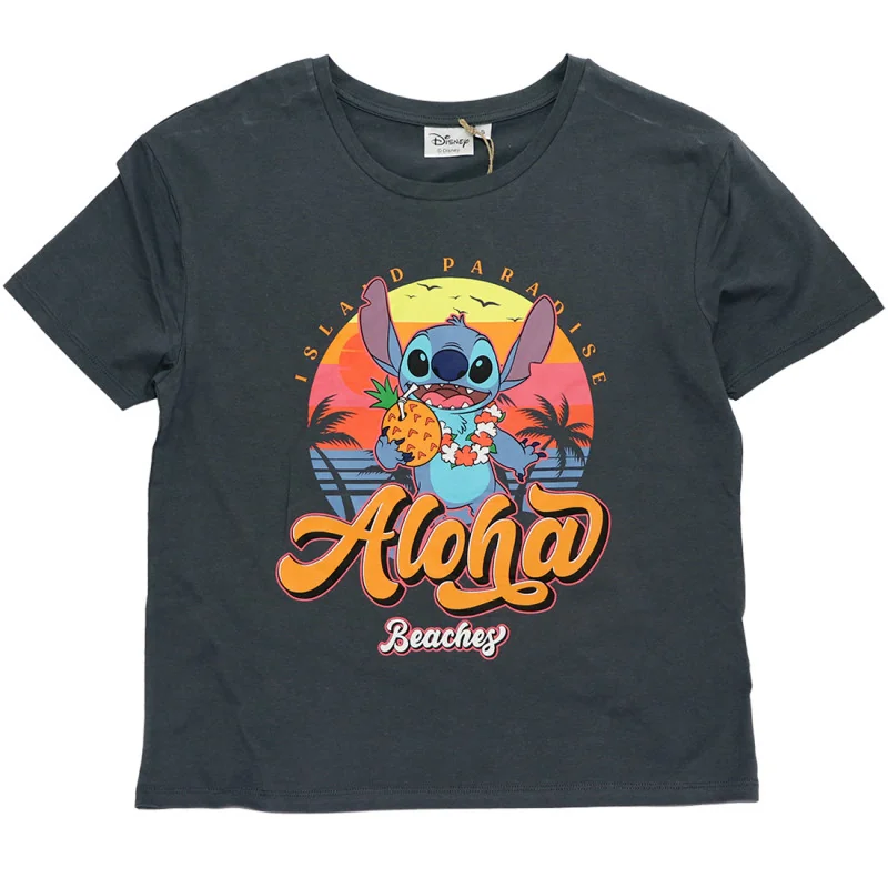 Γυναικεία Καλοκαιρινή Μπλούζα Lilo & Stitch "Aloha Beaches" – Σκούρο Γκρι / Γραφίτης 100% Βαμβάκι (EZ35022) Γυναικεία Καλοκαιρινή Μπλούζα Lilo & Stitch "Aloha Beaches" – Σκούρο Γκρι / Γραφίτης 100% Βαμβάκι (EZ35022)