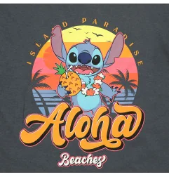 Γυναικεία Καλοκαιρινή Μπλούζα Lilo & Stitch "Aloha Beaches" – Σκούρο Γκρι / Γραφίτης 100% Βαμβάκι (EZ35022)
