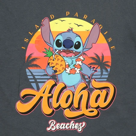 Γυναικεία Καλοκαιρινή Μπλούζα Lilo & Stitch "Aloha Beaches" – Σκούρο Γκρι / Γραφίτης 100% Βαμβάκι (EZ35022)