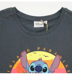Γυναικεία Καλοκαιρινή Μπλούζα Lilo & Stitch "Aloha Beaches" – Σκούρο Γκρι / Γραφίτης 100% Βαμβάκι (EZ35022) - Γυναικεία μπλου...