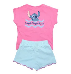 Κοριτσίστικο Καλοκαιρινό Σετ Lilo & Stitch "Vitamin Sea" – Ροζ Μπλούζα & Γαλάζιο Σορτσάκι 100% Βαμβάκι (EZ10071.PINK)