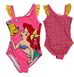 Κοριτσίστικο Ολόσωμο Μαγιό Disney Princess "Ariel η Μικρή Γοργόνα" – Φούξια με Κίτρινα Βολάν & Μοτίβο Κοχύλια (EZ18012FUXIA) ...