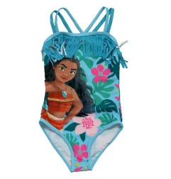 Κοριτσίστικο Ολόσωμο Μαγιό Disney Princess "Vaiana / Moana" – Γαλάζιο με Τροπικά Λουλούδια & Κρόσσια (EZ18224Blue) - Μαγιό γ...