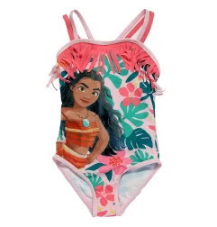 Κοριτσίστικο Ολόσωμο Μαγιό Disney Princess "Vaiana / Moana" – Απαλό Ροζ με Τροπικά Λουλούδια & Κρόσσια (EZ18224Pink) - Μαγιό...