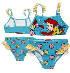 Παιδικό Μαγιό Μπικίνι Disney Princess "Ariel" – Γαλάζιο με Κίτρινα Βολάν & Μοτίβο Κοχύλια (EZ18011BLUE) - Μαγιό για κορίτσια