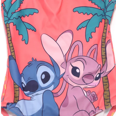 Παιδικό Ολόσωμο Μαγιό Disney Lilo & Stitch "Stitch & Angel" – Κοραλί / Ροζ με Κίτρινα Βολάν (EZ18066CORAL)