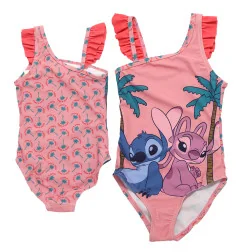 Παιδικό Ολόσωμο Μαγιό Disney Lilo & Stitch "Stitch & Angel" – Ροζ με Διακοσμητικά κοραλί Βολάν (EZ18066PINK) - Μαγιό για κορ...