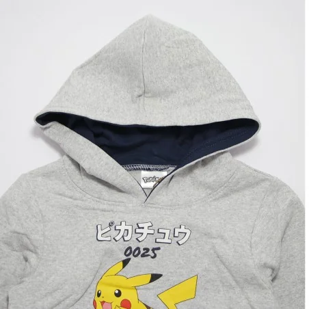 Παιδική Μπλούζα Φούτερ με Κουκούλα Pokémon "Pikachu 0025" – Ανοιχτό Γκρι Μελανζέ (HY10292GREY)