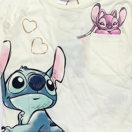 Παιδικό μακρυμάνικο μπλουζάκι Disney Stitch & Angel – Εκρού / Off-White (HY10165ecru)
