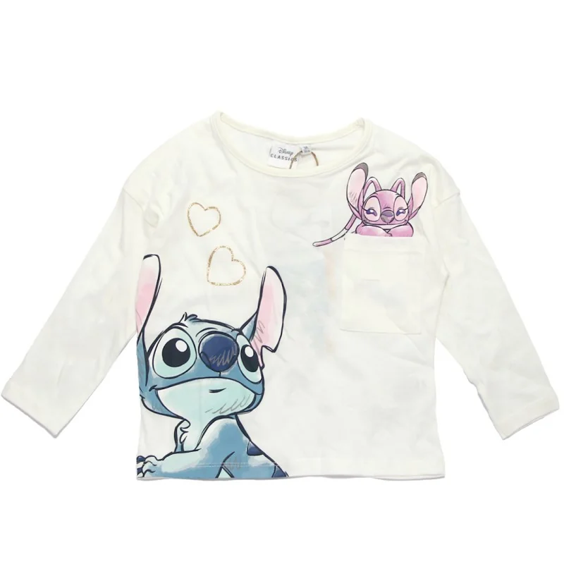 Παιδικό μακρυμάνικο μπλουζάκι Disney Stitch & Angel – Εκρού / Off-White (HY10165ecru)