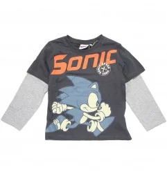 Παιδικό μακρυμάνικο μπλουζάκι Sonic The Hedgehog με Διπλό Μανίκι (2-in-1) – Σκούρο Γκρι & Ανοιχτό Γκρι (HY10287DGREY) - Μπλου...