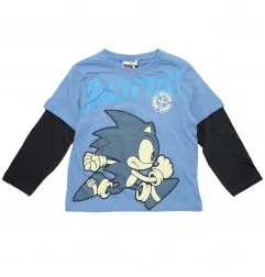 Παιδικό μακρυμάνικο μπλουζάκι Sonic The Hedgehog με Διπλό Μανίκι (2-in-1) – Σιέλ / Ανοιχτό Μπλε & Μαύρο (HY10287BLUE) - Μπλου...