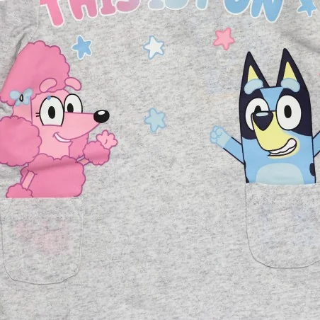 Παιδικό μακρυμάνικο μπλουζάκι Bluey "THIS IS FUN" με Τσέπες – Ανοιχτό Γκρι Μελανζέ (HY10248GREY)