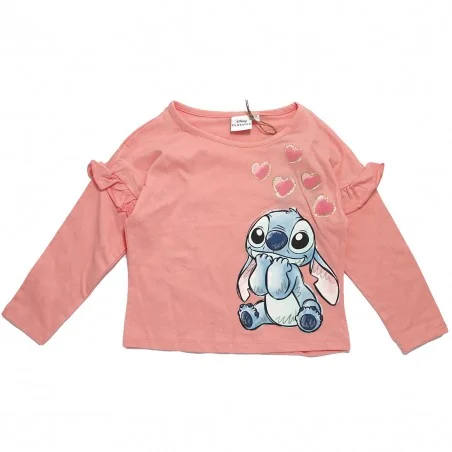 Παιδικό μακρυμάνικο μπλουζάκι Disney Lilo & Stitch με Βολάν – Ροζ / Κοραλί (HY10166PINK) - Μπλουζάκια Μακρυμάνικα (μακό)