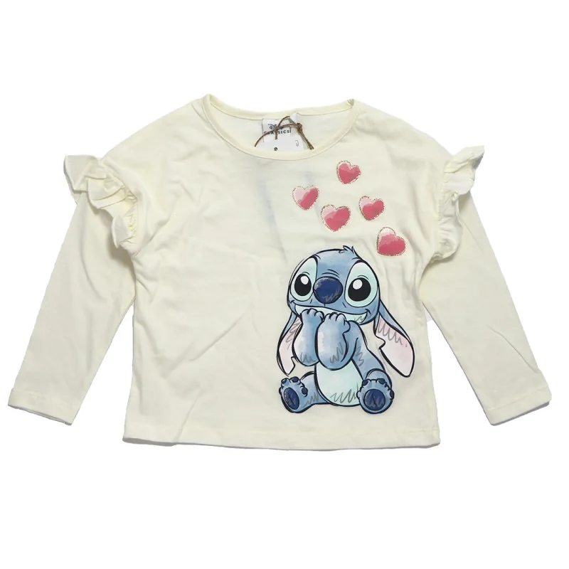 Παιδικό μακρυμάνικο μπλουζάκι Disney Lilo & Stitch με Βολάν – Εκρού (HY10166ECRU)