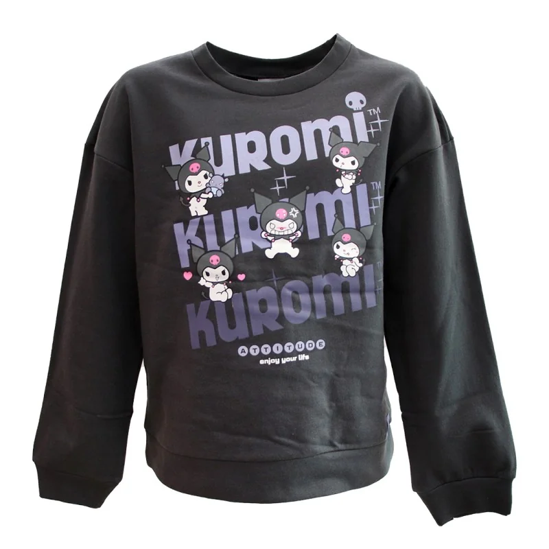 Εφηβική / Νεανική Μπλούζα Φούτερ Sanrio Kuromi "Attitude - Enjoy Your Life" – Μαύρη (HY10420)