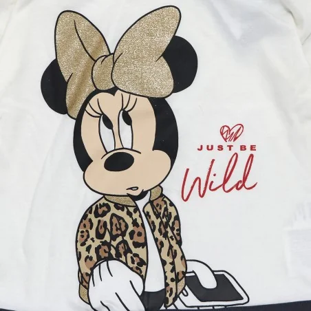 Παιδικό μακρυμάνικο μπλουζάκι για Κορίτσι Disney Minnie Mouse 100% Βαμβάκι – Εκρού με Μαύρο & Χρυσό (HY10142ECRU)
