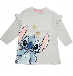 Παιδικό Φόρεμα Φούτερ για Κορίτσι Disney Lilo & Stitch – Γκρι Μελανζέ με Βολάν & Χρυσές Λεπτομέρειες (HY10177Grey) - Εποχιακά...