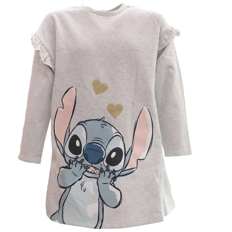 Παιδικό Φόρεμα Φούτερ για Κορίτσι Disney Lilo & Stitch – Γκρι Μελανζέ με Βολάν & Χρυσές Λεπτομέρειες (HY10177Grey)