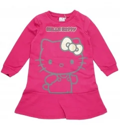 Παιδικό Φόρεμα Φούτερ για Κορίτσι Hello Kitty – Φούξια με Βολάν & Λαμπερό Φιογκάκι (HY10375Fushia)
