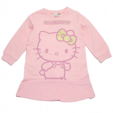 Παιδικό Φόρεμα Φούτερ για Κορίτσι Hello Kitty – Ανοιχτό Ροζ με Βολάν & Χρυσό Λαμπερό Φιογκάκι (HY10375Pink)