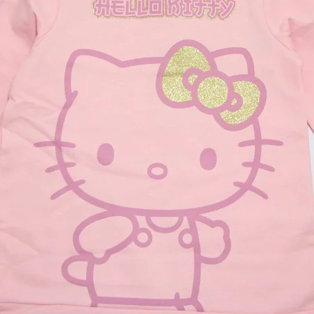 Παιδικό Φόρεμα Φούτερ για Κορίτσι Hello Kitty – Ανοιχτό Ροζ με Βολάν & Χρυσό Λαμπερό Φιογκάκι (HY10375Pink)