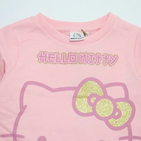Παιδικό Φόρεμα Φούτερ για Κορίτσι Hello Kitty – Ανοιχτό Ροζ με Βολάν & Χρυσό Λαμπερό Φιογκάκι (HY10375Pink)