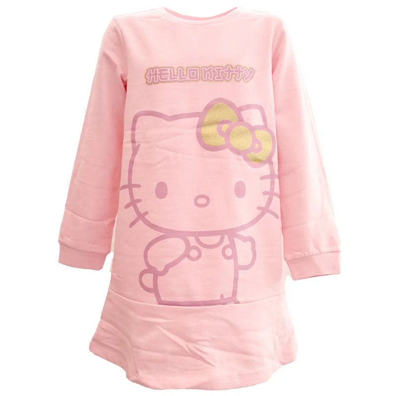 Παιδικό Φόρεμα Φούτερ για Κορίτσι Hello Kitty – Ανοιχτό Ροζ με Βολάν & Χρυσό Λαμπερό Φιογκάκι (HY10375Pink)