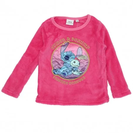 Παιδική Χειμερινή Πιτζάμα Coral Fleece για Κορίτσι Disney Lilo & Stitch (Stitch & Scrump) – Φούξια / Ανοιχτό Ροζ (XH20111 Pink)