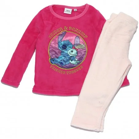 Παιδική Χειμερινή Πιτζάμα Coral Fleece για Κορίτσι Disney Lilo & Stitch (Stitch & Scrump) – Φούξια / Ανοιχτό Ροζ (XH20111 Pin...