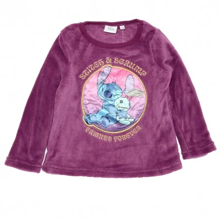 Παιδική Χειμερινή Πιτζάμα Coral Fleece για Κορίτσι Disney Lilo & Stitch (Stitch & Scrump) – Σκούρο Μωβ / Λιλά (XH20111 Purple)