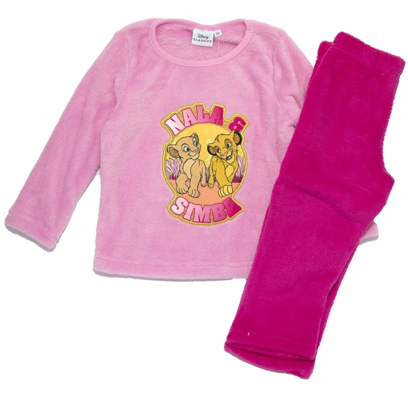Παιδική Χειμερινή Πιτζάμα Coral Fleece για Κορίτσι Disney Lion King (Simba & Nala) – Ανοιχτό Ροζ / Φούξια (XH20068 Pink)