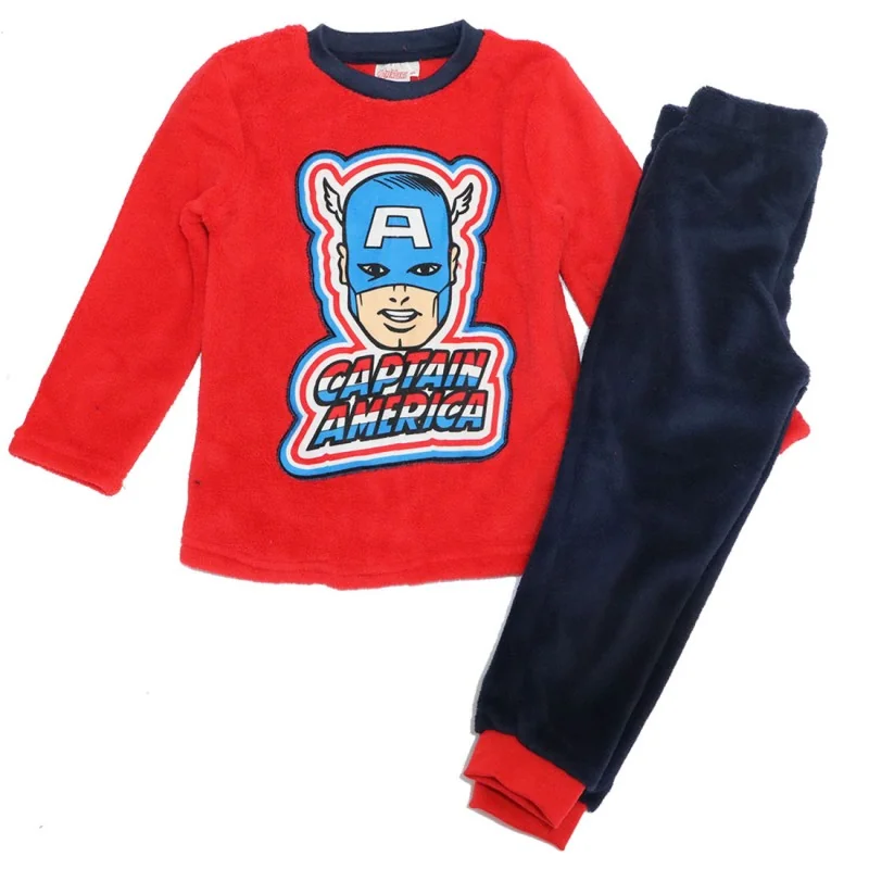 Παιδική Χειμερινή Πιτζάμα Coral Fleece για Αγόρι Marvel Avengers Captain America – Κόκκινο / Σκούρο Μπλε(VH2051 red)